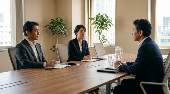 会議室での打ち合わせ